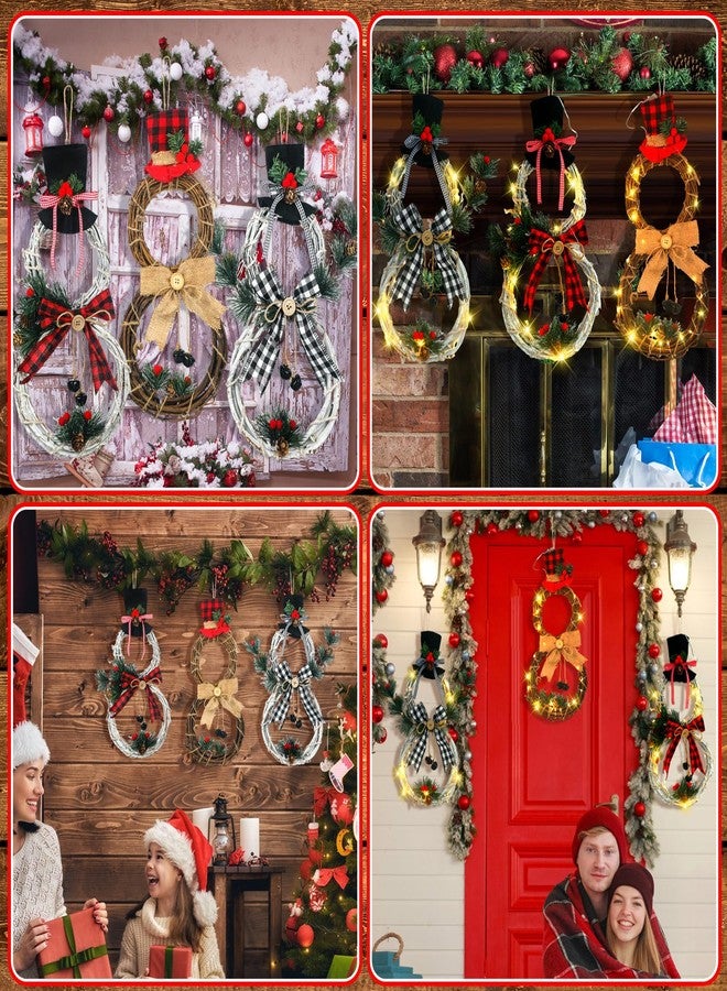 Baquler 3 Pcs Christmas Snowman Lighted Wreath Decoration Rustic Christmas Decor with Hat Bow Red Berries Pine Cone Vine for Xmas Winter Front Door Home Wall Decor, Batteries Not Included(Snowman) - Image 4